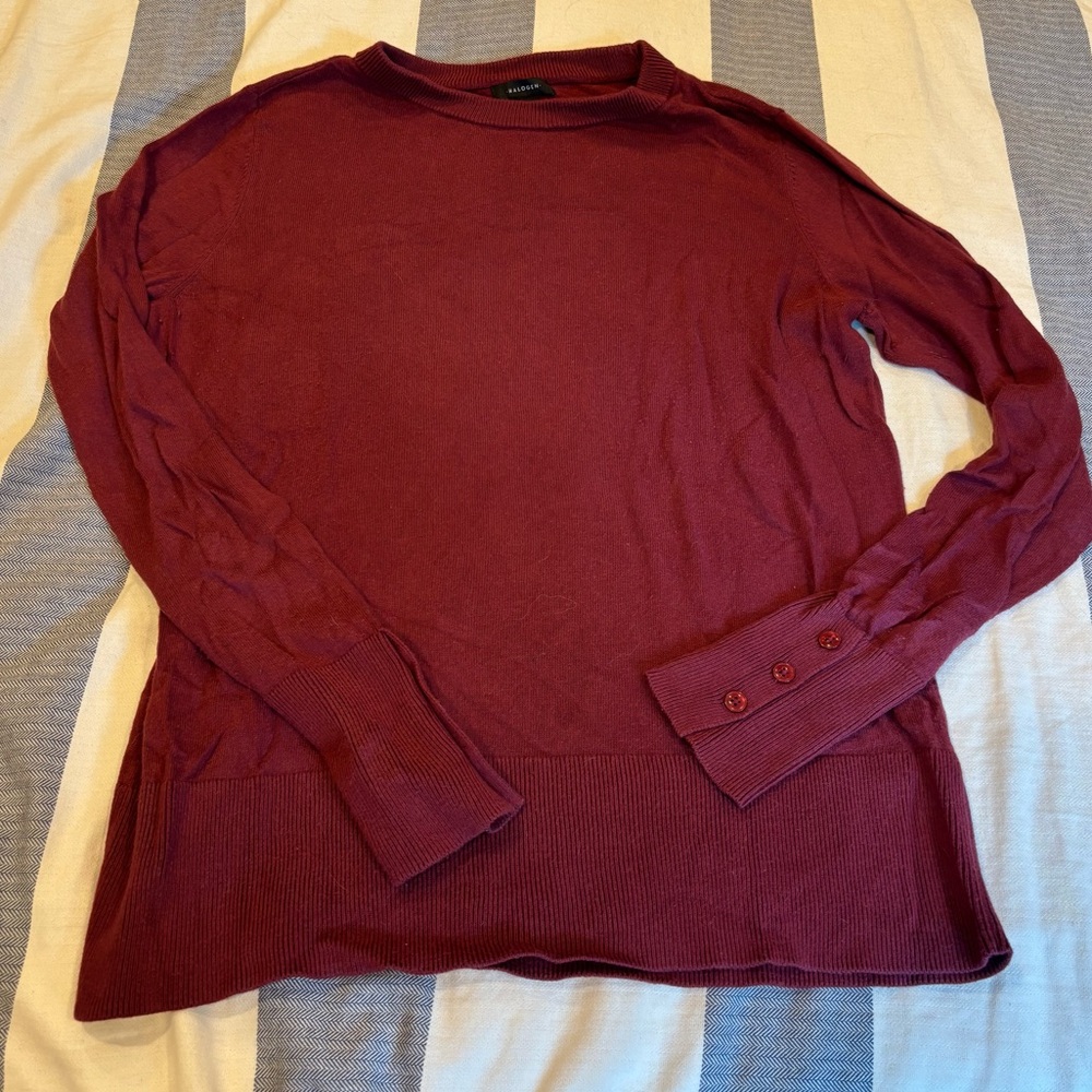 Halogen Button Cuff Crewneck Sweater